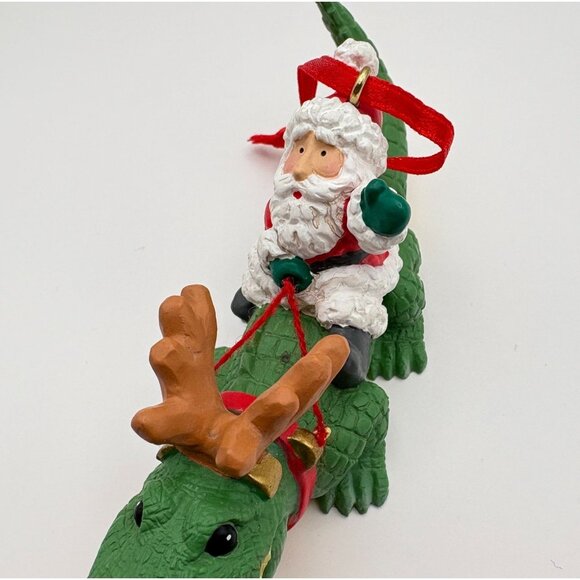 Santa Claus Riding Alligator Christmas Tree Ornament Reindeer Disguise - Picture 5 of 7